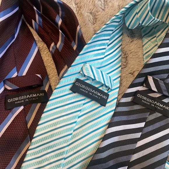 Giorgio Armani Set of 3 Striped 100% Silk Ties Handmade in Italy Like New - Picture 5 of 12